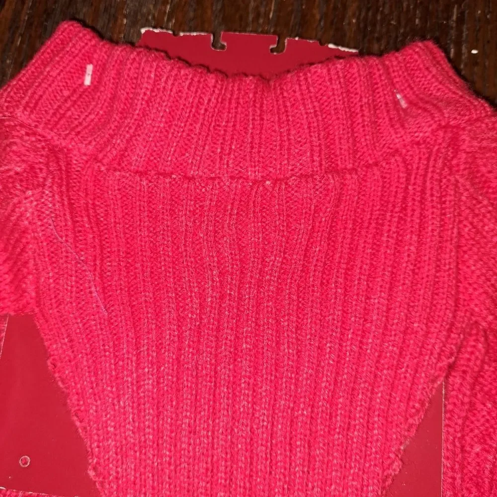 New Medium Red Knit Sweater Red Black Tan Buffalo Plaid Fleece Dog Jacket